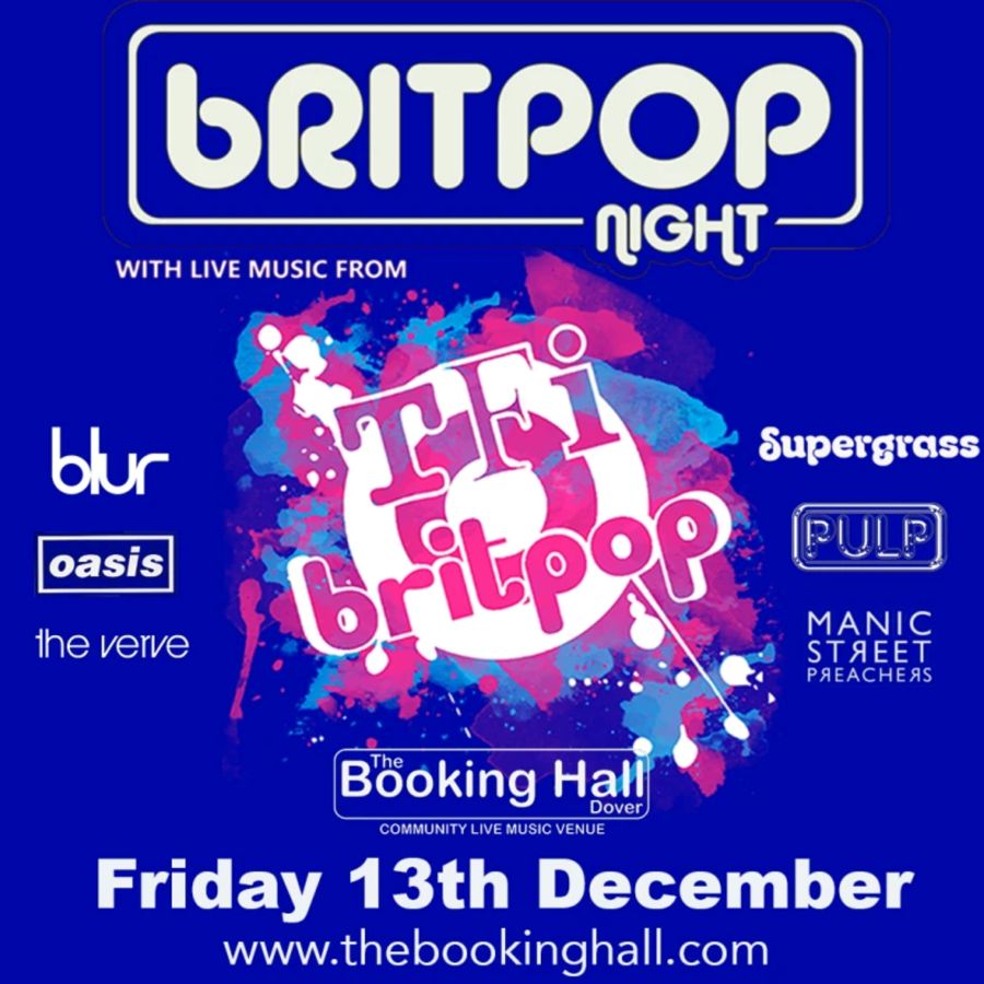 Poster advertising Britpop night at The Booking Hall in dover on 13th Dec 2024