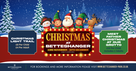 Christmas at Betteshanger poster with colourful characters and snow scene