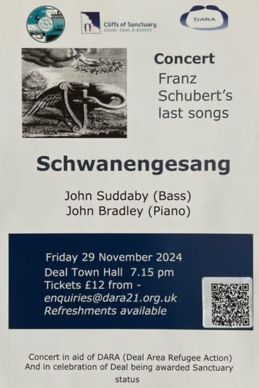 Poster advertising a Franz Schubert concert at Deal Town Hall on 29th Nov 2024