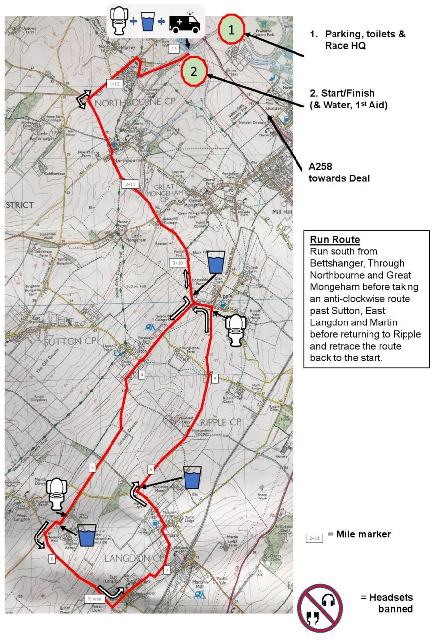 Map showing route of Deal Half Marathon.