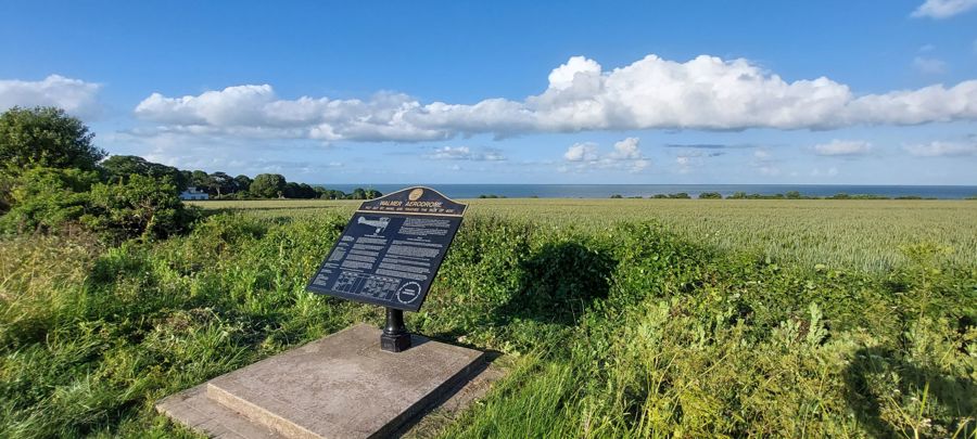 Walmer Aerodrome memorial by a field overlooking the sea