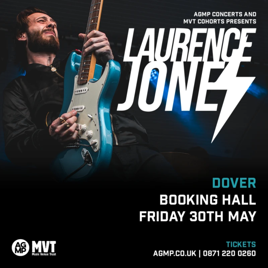 Poster advertising the guitarist Laurence Jones at The Booking Hall in Dover