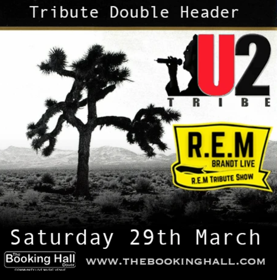 Poster advertising U2 Tribe and REMBrandt at The Booking Hall on Sat 29th March 2025