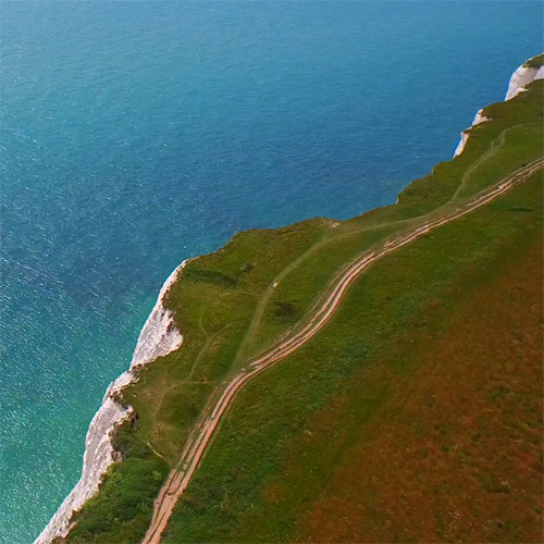 White Cliffs of Dover, Kent, birds-eye view, aerial shot, coastal 